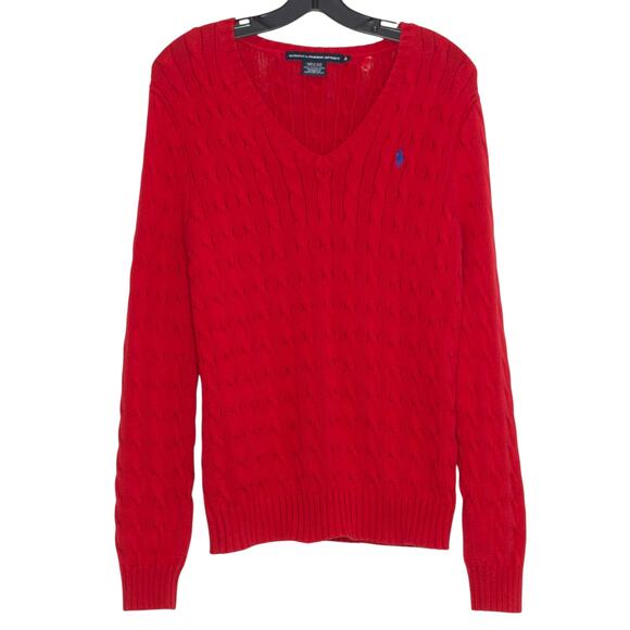 Ralph Lauren Sweater Cable Knit Preppy Holiday Fisherman Old Money Casual Red XL - Picture 1 of 8